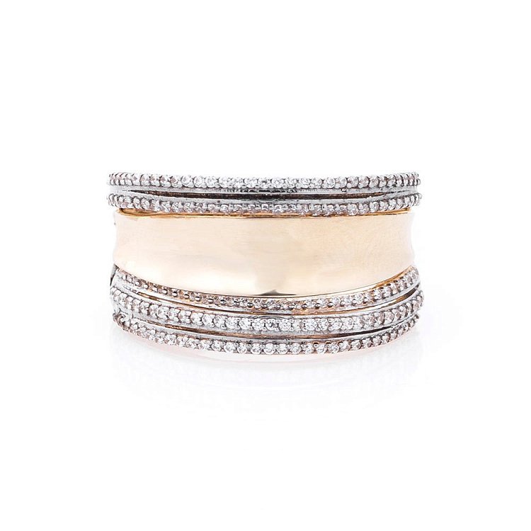 Масивное золотое кольцо с фианитами к04315 от ювелирного магазина Оникс - 1