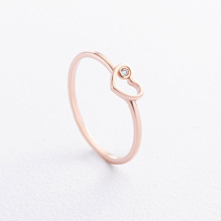 Каблучка "Сердечко" в червоному золоті (фіаніт) к08487 від ювелірного магазину Онікс