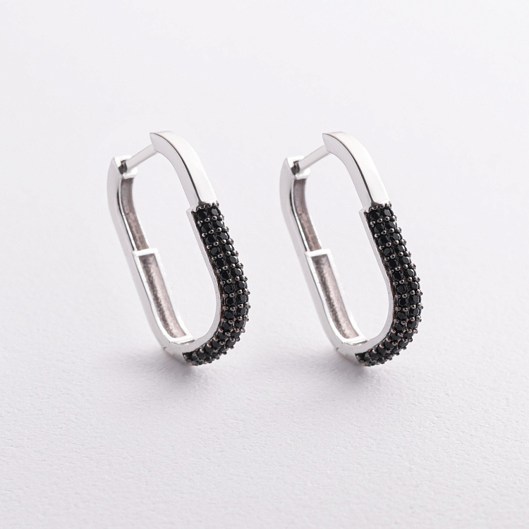 Золотые серьги с чёрными фианитами с09504 от ювелирного магазина Оникс