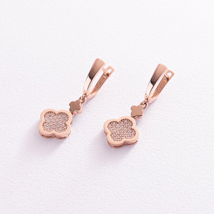 Сережки "Конюшина" в червоному золоті (фіаніти) с07632 від ювелірного магазину Онікс - 2