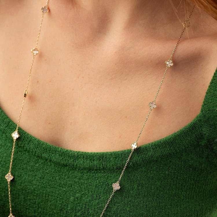 Кольє "Конюшина" з перламутром mini (жовте золото) кол02430 від ювелірного магазину Онікс - 3