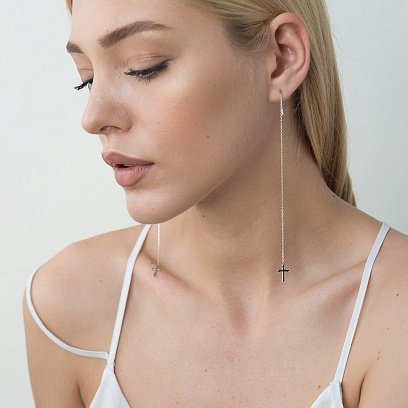 Золоті сережки - протяжки "Хрестики"  с05242 №2