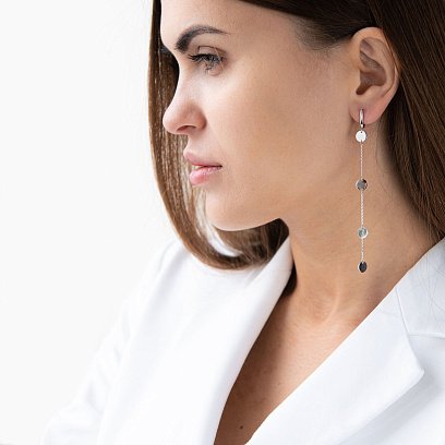 Серьги "Монетки" в белом золоте с07171 №3