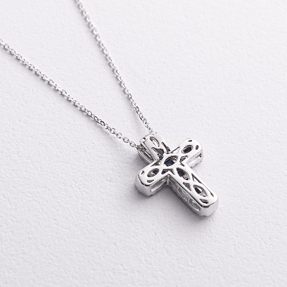 Колье "Крестик" в белом золоте (бриллианты, сапфиры) колб0201mi №3