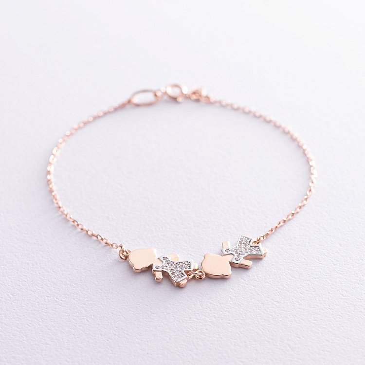 Золотой браслет "Два мальчика" (фианит) б02796 от ювелирного магазина Оникс