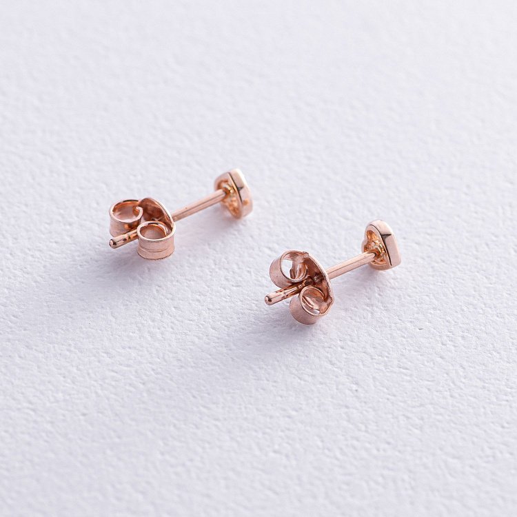 Сережки - пусети "Сердечки" у червоному золоті (фіаніти) с07937 від ювелірного магазину Онікс - 2