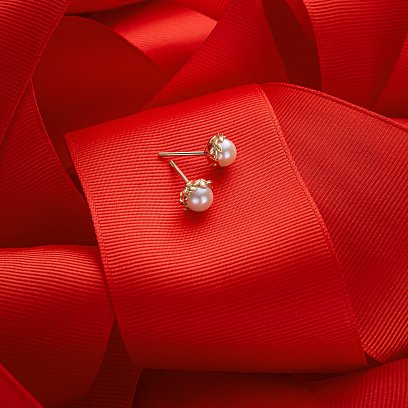 Золотые серьги - пусеты с жемчугом с07578 №5