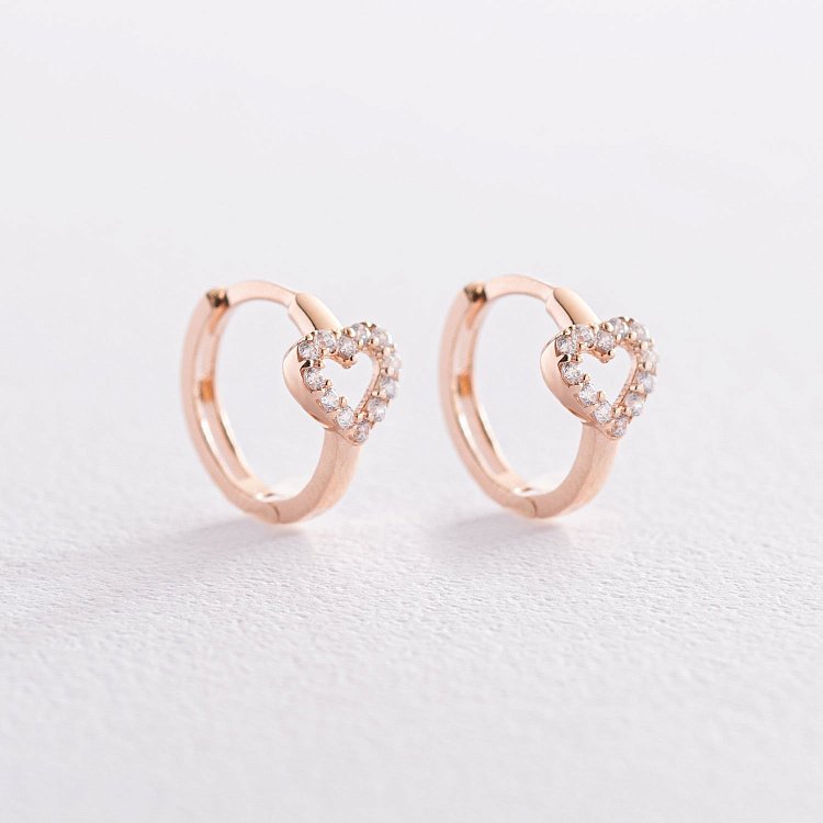 Золоті сережки - кільця "Сердечка" (фіаніти) с07434 від ювелірного магазину Онікс