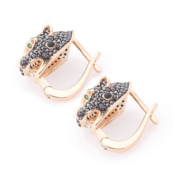 Золотые серьги "Пантера" (фианит) с05978 от ювелирного магазина Оникс - 2