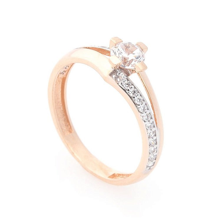 Золотое помолвочное кольцо (фианиты) к03326 от ювелирного магазина Оникс