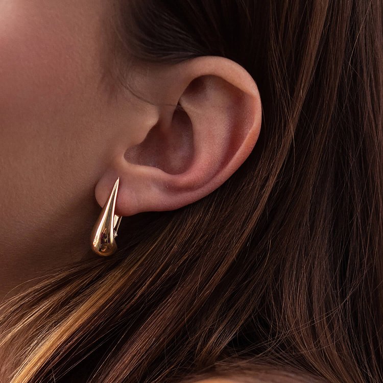 Серьги "Маленькие капельки" в желтом золоте (2.6 см) с08227 от ювелирного магазина Оникс - 7