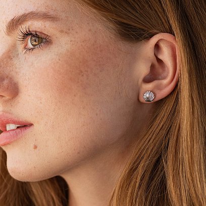 Серьги - пусеты "Ракушки" в белом золоте с08471 №10