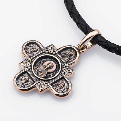 Золотой крест с "Господь Вседержитель. Казанская икона Божией Матери и восемь святых" п02671 №3