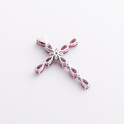 Золотий хрестик з діамантами і рубінами пб0378nl №2