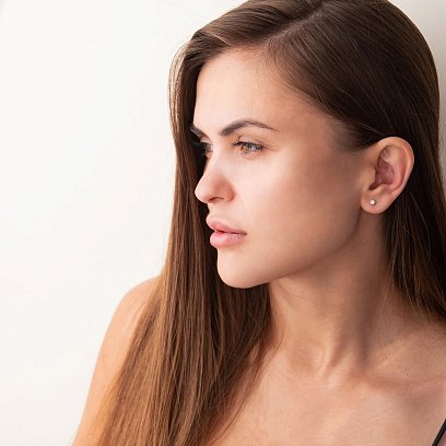 Серебряные серьги - пусеты с фианитами 121894 №2