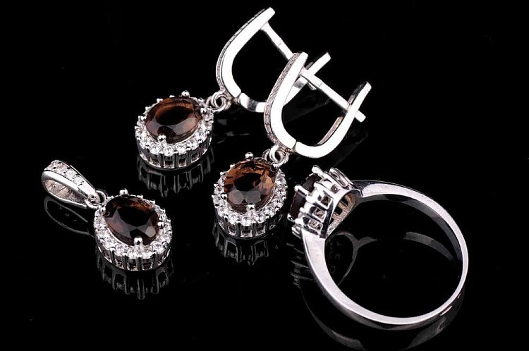 Золотые серьги с дымчатым топазом с01487 от ювелирного магазина Оникс - 2