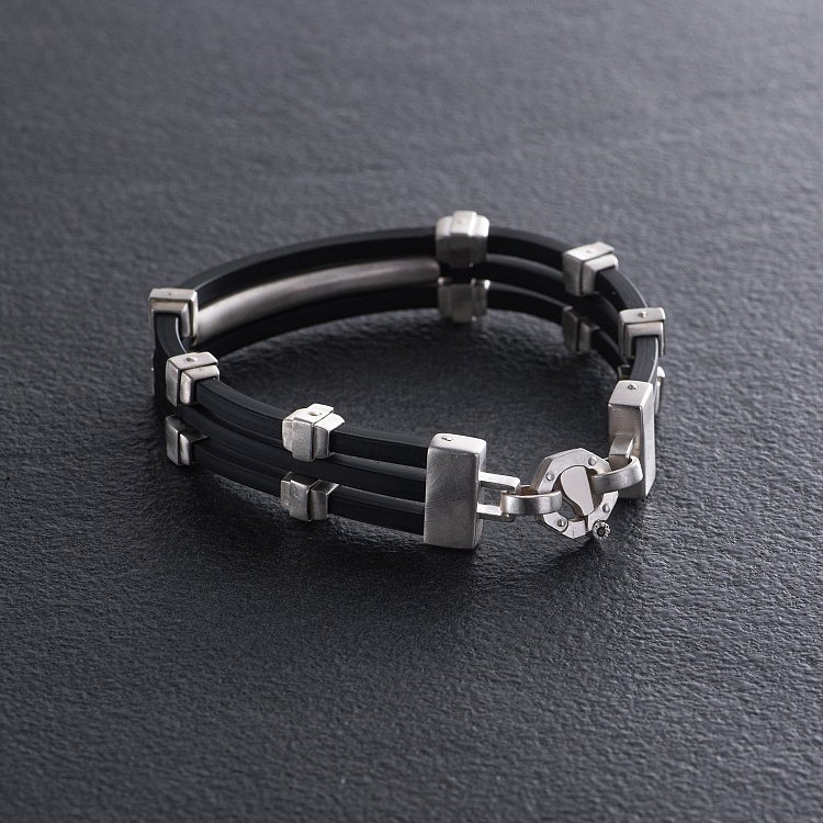 Каучуковий браслет зі срібними вставками (фіаніти) 1091чб від ювелірного магазину Онікс - 4