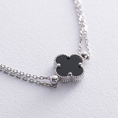 Серебряный браслет "Клевер" с ониксом 141672 №4