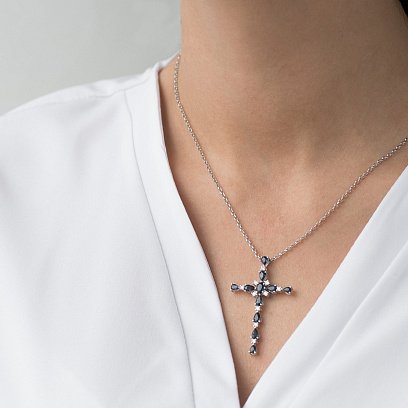 Золотой крестик (бриллиант, сапфир) пб0198са №2