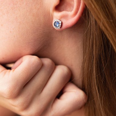 Золотые серьги - пусеты с бриллиантами и сапфирами сб0403nl №4