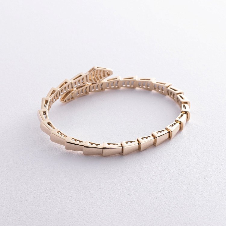 Жесткий браслет "Змея" в желтом золоте (фианиты) б05272 от ювелирного магазина Оникс - 4