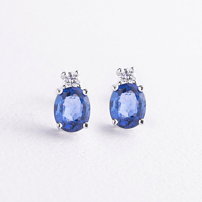 Сережки - пусети в білому золоті (діаманти, сапфіри) сб0712sm