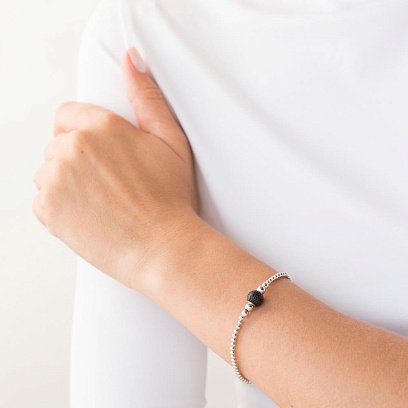 Золотий браслет з кульками (чорні фіаніти) б03582
