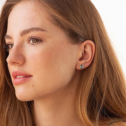 Золотые серьги-пусеты с голубым топазом с06296 №2