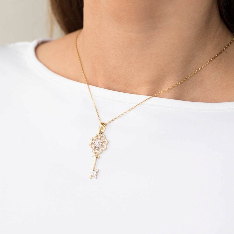 Золотая подвеска "Ключик-клевер" с фианитами п02714 от ювелирного магазина Оникс - 3