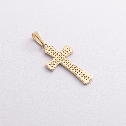 Крестик в желтом золоте (фианиты) п04026 №2