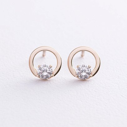 Серьги - пусеты "Круговорот" с фианитами (желтое золото) с08727 №2