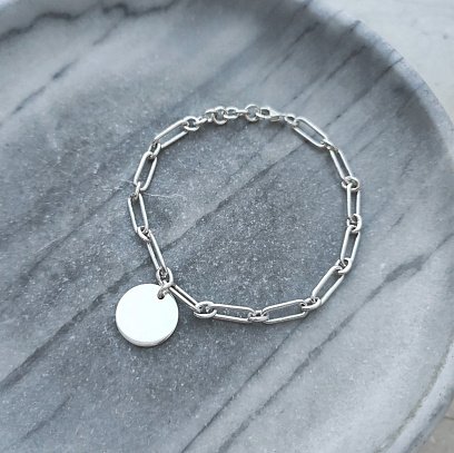 Серебряный браслет "Цепочка с монеткой" (возможна гравировка) 141593 №7