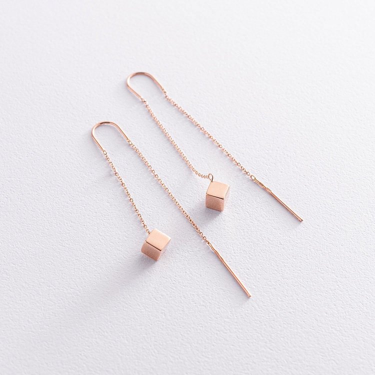 Золоті сережки - протяжки з кубиками 580098 від ювелірного магазину Онікс - 1