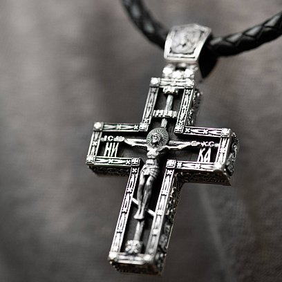 Чоловічий православний хрест "Розп'яття" з ебенового дерева та срібла 1070 №5