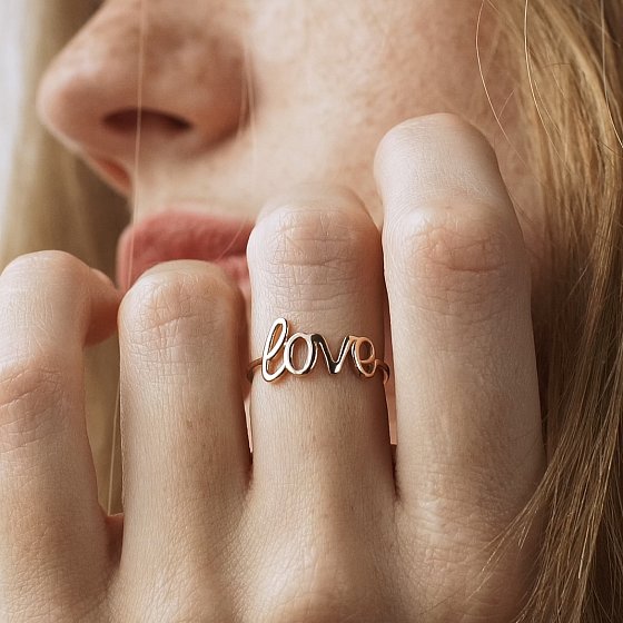Кольцо "Love" в красном золоте к07092 №3