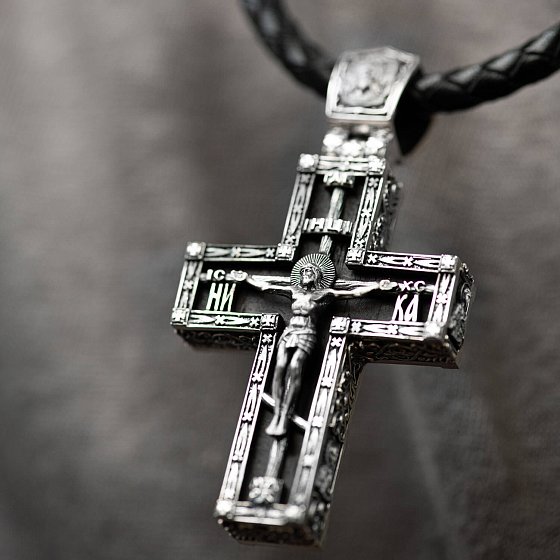 Чоловічий православний хрест "Розп'яття" з ебенового дерева та срібла 1070 №5