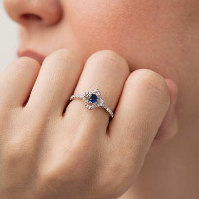 Золота каблучка "Конюшина"  з діамантами і сапфіром кб0626ca №4