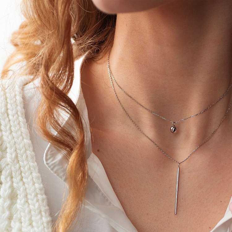 Подвійне кольє "Хлоя" з кулькою в білому золоті кол01894 від ювелірного магазину Онікс