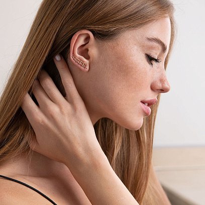 Серьги - клаймберы "Сердечки" в красном золоте с07104 №4