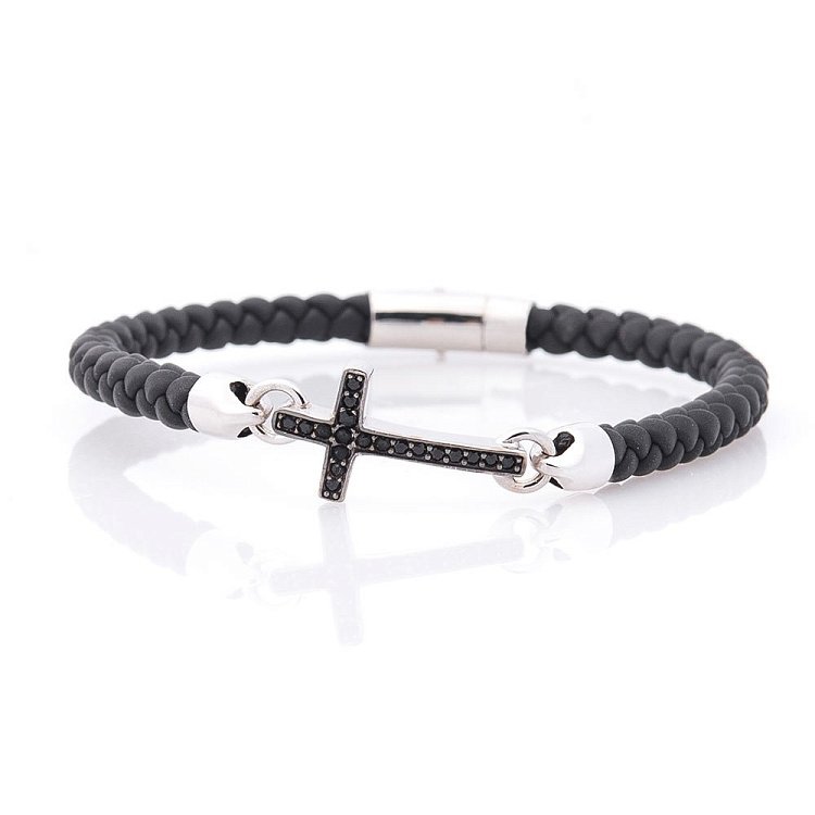 Каучуковий браслет "Хрестик" (фіаніт) б03999 від ювелірного магазину Онікс