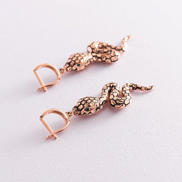 Золотые серьги "Змеи" (эмаль) с07714 от ювелирного магазина Оникс - 4