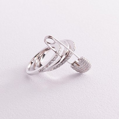 Серебряное кольцо - трансформер "Булавка" с фианитами 112628 №7