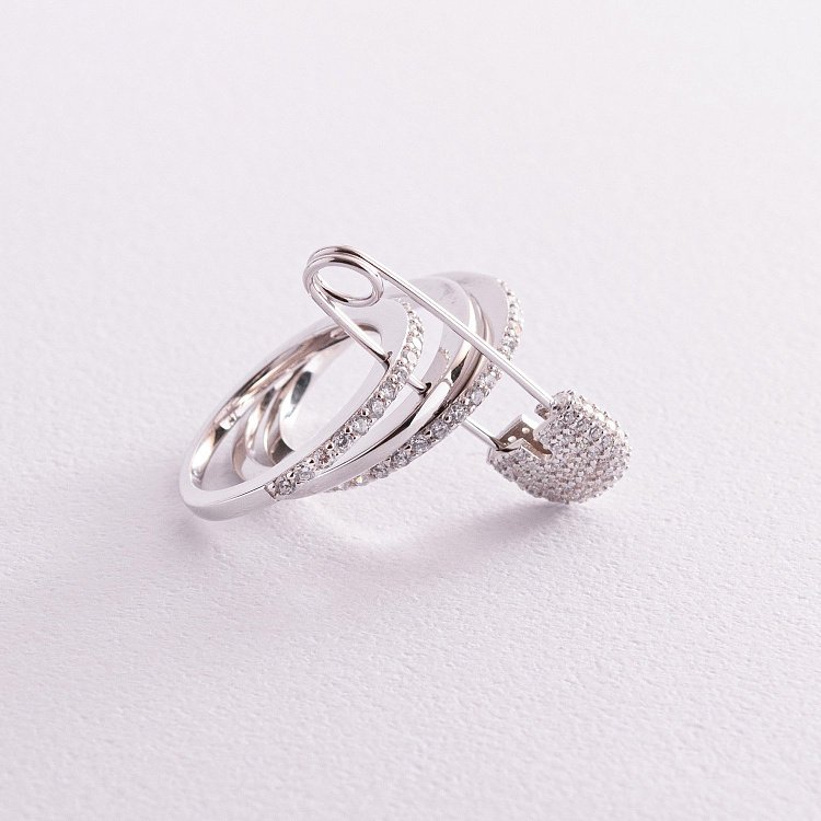 Серебряное кольцо - трансформер "Булавка" с фианитами 112628 от ювелирного магазина Оникс - 6