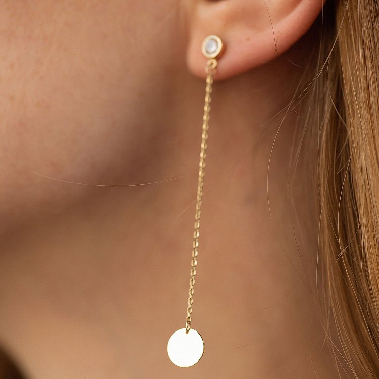 Золоті сережки "Монетки на ланцюжку" з фіанітами с08709 від ювелірного магазину Онікс - 3