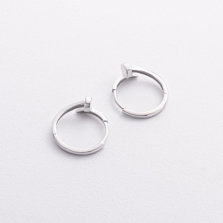 Сережки - кільця "Цвях" у білому золоті с08397 від ювелірного магазину Онікс - 1