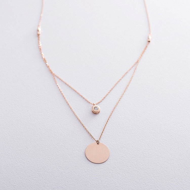 Подвійне золоте кольє з монеткою і фіанітом (можливе гравіювання) кол01573 від ювелірного магазину Онікс