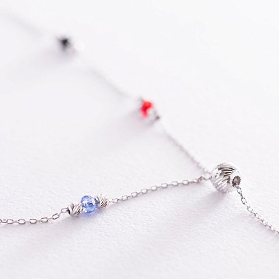 Срібне кольє (різнокольорові фіаніти) 181115 №5