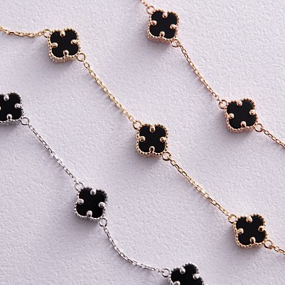 Браслет "Клевер" с ониксом mini (белое золото) б05249 №4