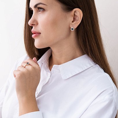 Золоті сережки з блакитними і білими фіанітами с07466 №2