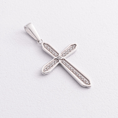 Крестик в белом золоте (фианиты) п04050